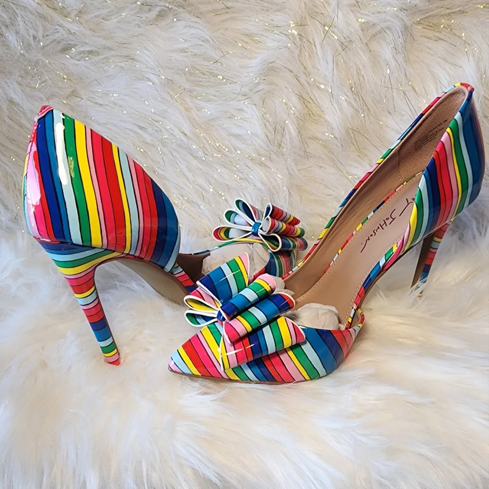 Betsey Johnson Prince-P Bright Multicolor Bow Pumps - Picture 4 of 9